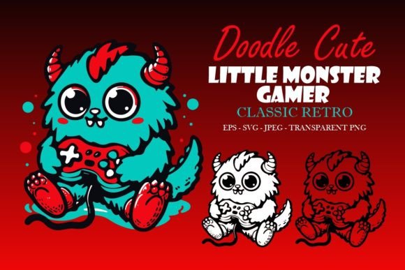 Retro Doodle Cute Little Monster Gamer 3