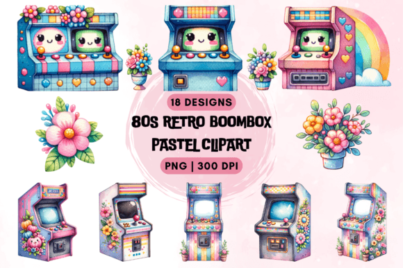 Unleash Nostalgia and Creativity with the Retro Arcade Pastel Clipart Set